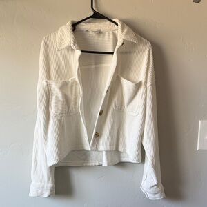 Hippie Rose White Ribbed Button-Front Jacket
